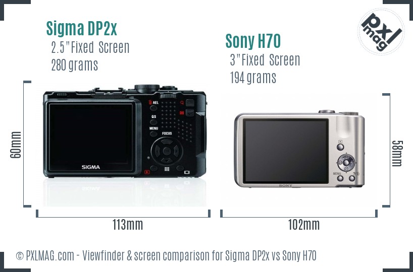 Sigma DP2x vs Sony H70 Screen and Viewfinder comparison