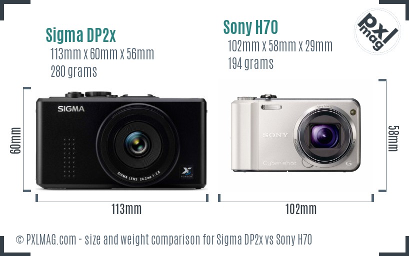 Sigma DP2x vs Sony H70 size comparison