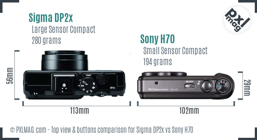 Sigma DP2x vs Sony H70 top view buttons comparison