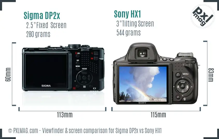 Sigma DP2x vs Sony HX1 Screen and Viewfinder comparison
