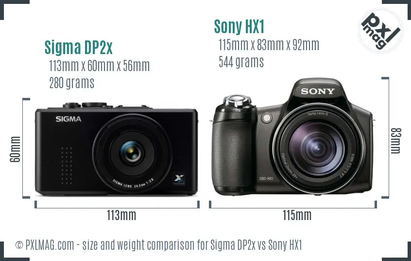 Sigma DP2x vs Sony HX1 size comparison