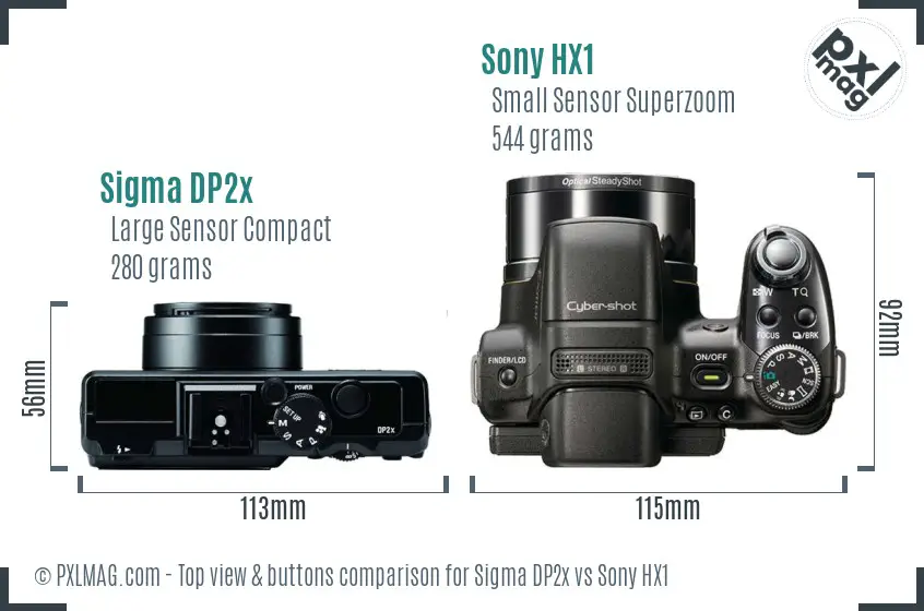 Sigma DP2x vs Sony HX1 top view buttons comparison