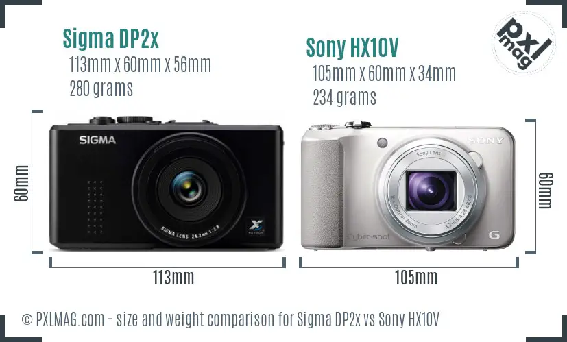 Sigma DP2x vs Sony HX10V size comparison Sigma DP2x vs Sony HX10V size comparison