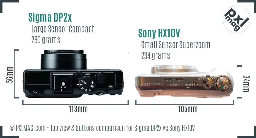 Sigma DP2x vs Sony HX10V top view buttons comparison Sigma DP2x vs Sony HX10V top view buttons comparison