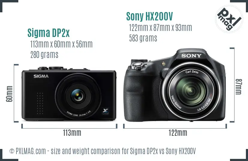 Sigma DP2x vs Sony HX200V size comparison Sigma DP2x vs Sony HX200V size comparison