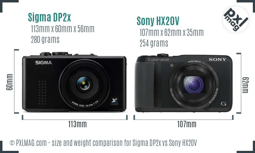 Sigma DP2x vs Sony HX20V size comparison