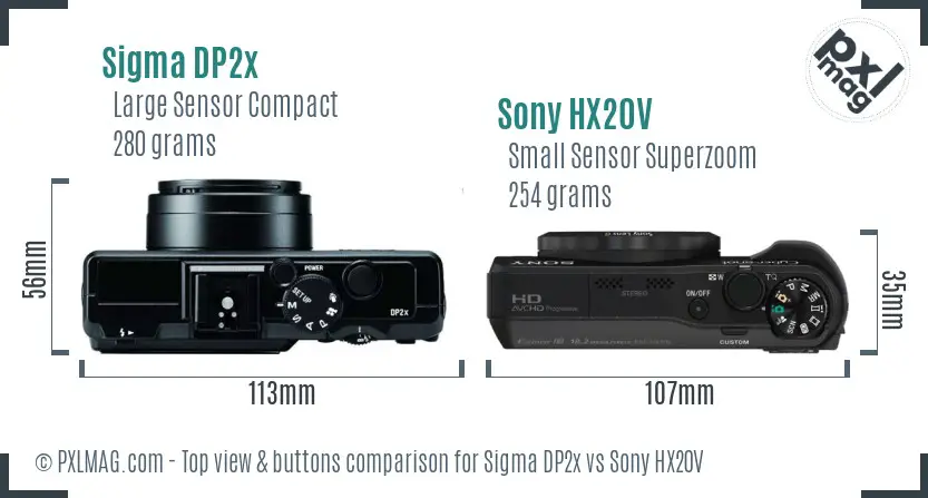 Sigma DP2x vs Sony HX20V top view buttons comparison