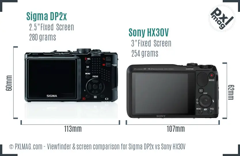 Sigma DP2x vs Sony HX30V Screen and Viewfinder comparison