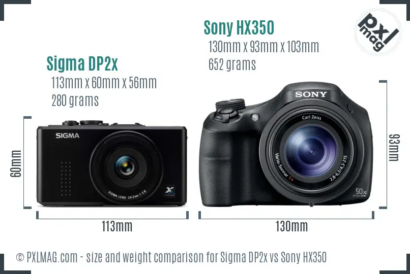Sigma DP2x vs Sony HX350 size comparison
