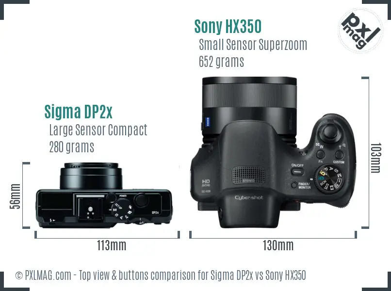 Sigma DP2x vs Sony HX350 top view buttons comparison