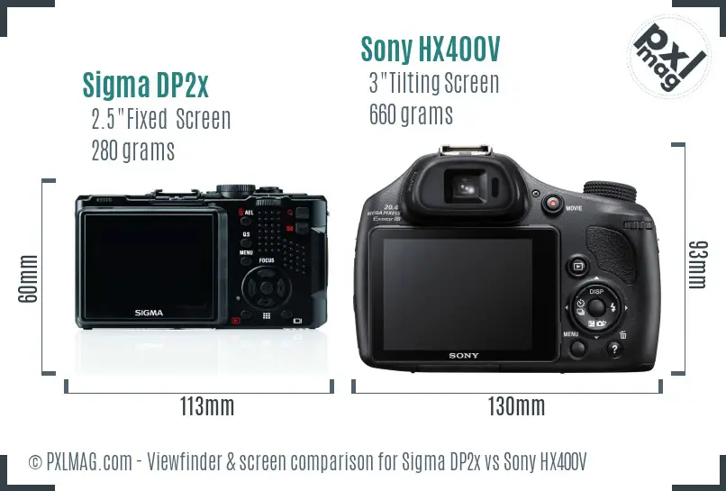 Sigma DP2x vs Sony HX400V Screen and Viewfinder comparison