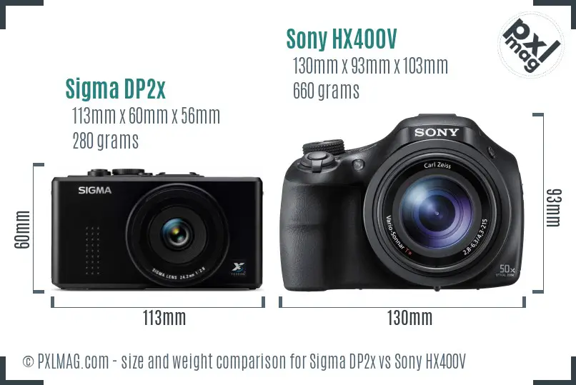 Sigma DP2x vs Sony HX400V size comparison