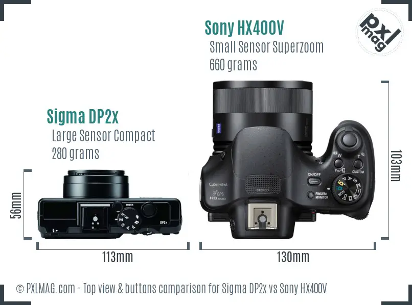 Sigma DP2x vs Sony HX400V top view buttons comparison