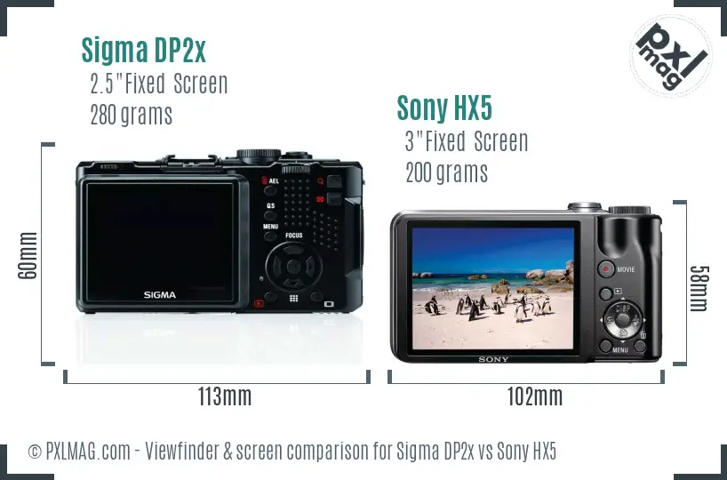 Sigma DP2x vs Sony HX5 Screen and Viewfinder comparison Sigma DP2x vs Sony HX5 Screen and Viewfinder comparison