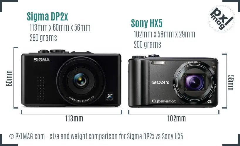 Sigma DP2x vs Sony HX5 size comparison Sigma DP2x vs Sony HX5 size comparison