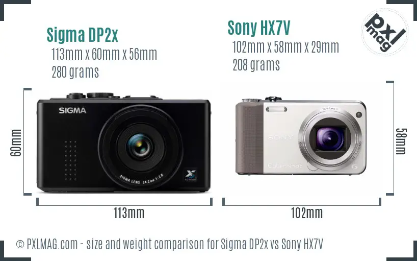Sigma DP2x vs Sony HX7V size comparison