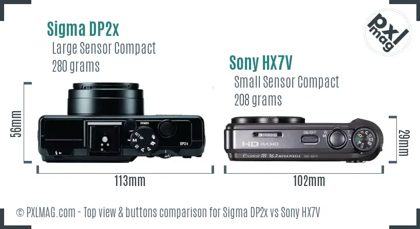 Sigma DP2x vs Sony HX7V top view buttons comparison