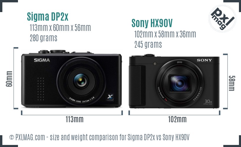 Sigma DP2x vs Sony HX90V size comparison