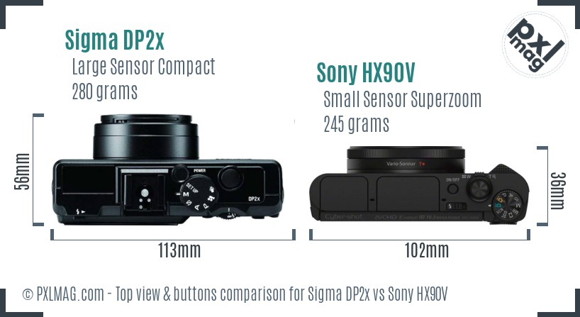 Sigma DP2x vs Sony HX90V top view buttons comparison