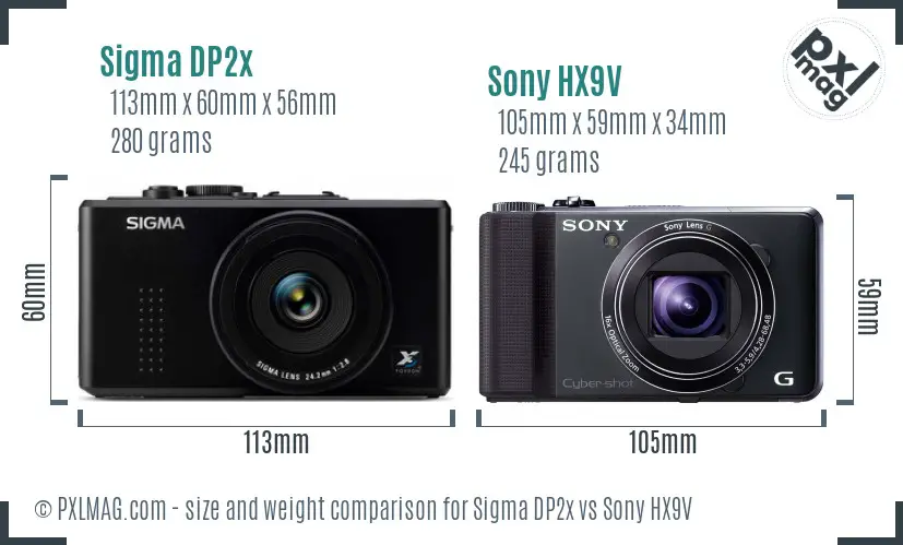 Sigma DP2x vs Sony HX9V size comparison Sigma DP2x vs Sony HX9V size comparison