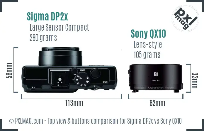 Sigma DP2x vs Sony QX10 top view buttons comparison