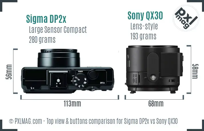 Sigma DP2x vs Sony QX30 top view buttons comparison Sigma DP2x vs Sony QX30 top view buttons comparison