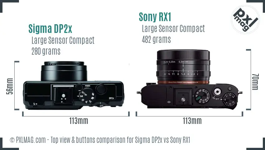 Sigma DP2x vs Sony RX1 top view buttons comparison