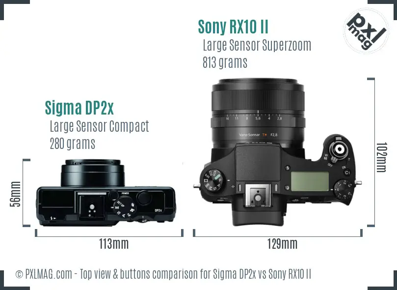 Sigma DP2x vs Sony RX10 II top view buttons comparison