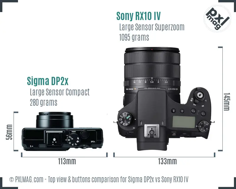 Sigma DP2x vs Sony RX10 IV top view buttons comparison