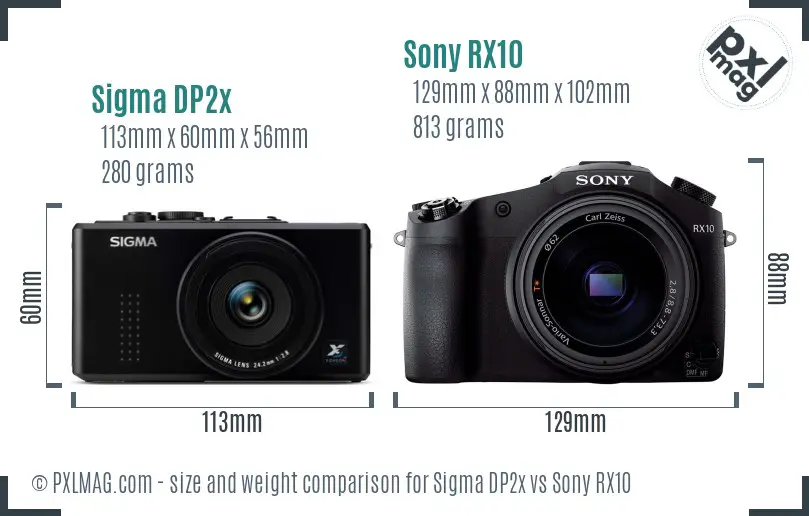 Sigma DP2x vs Sony RX10 size comparison