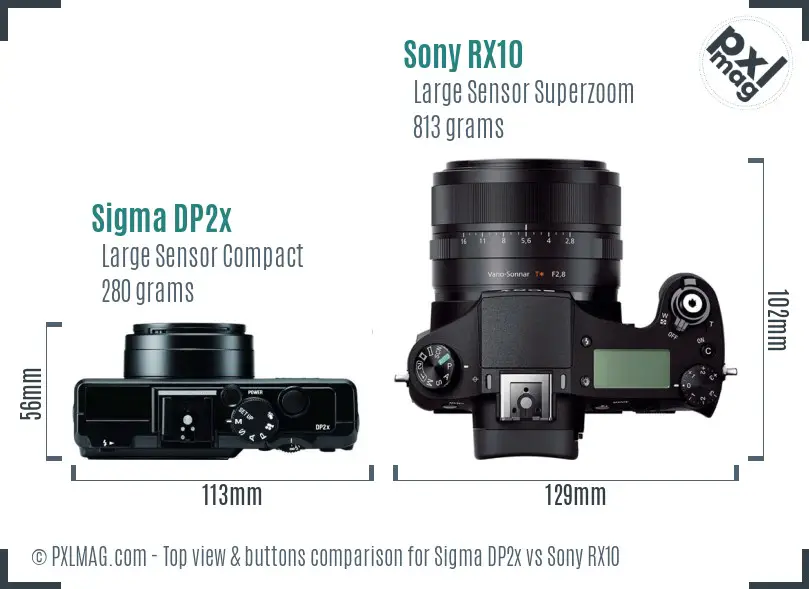 Sigma DP2x vs Sony RX10 top view buttons comparison