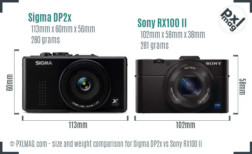 Sigma DP2x vs Sony RX100 II size comparison