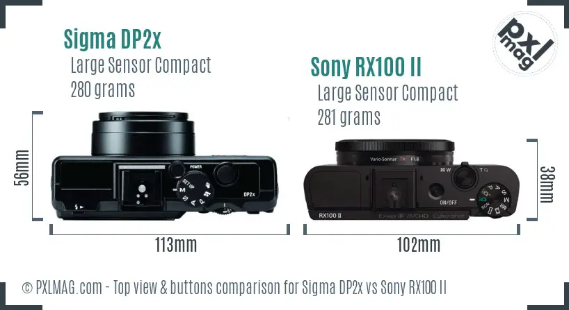 Sigma DP2x vs Sony RX100 II top view buttons comparison
