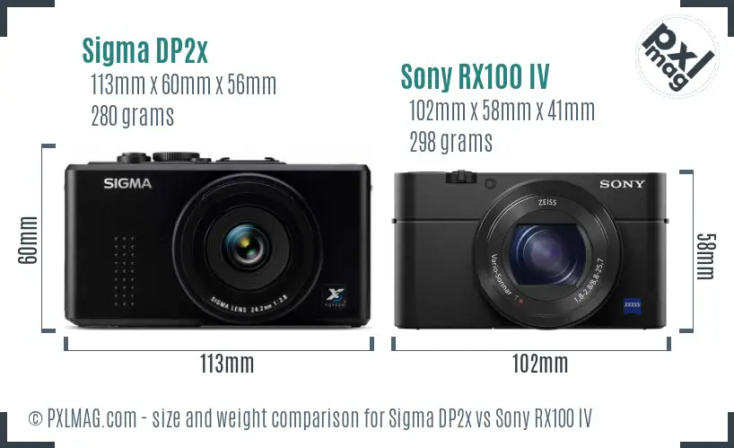 Sigma DP2x vs Sony RX100 IV size comparison