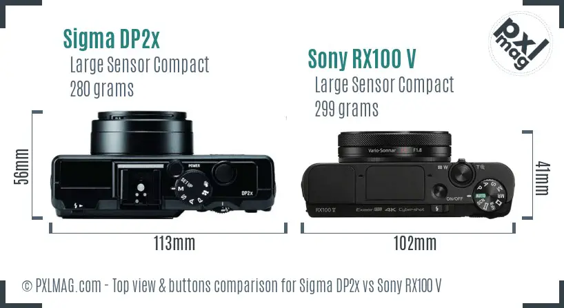 Sigma DP2x vs Sony RX100 V top view buttons comparison