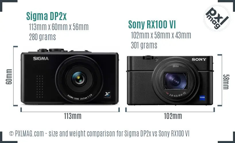Sigma DP2x vs Sony RX100 VI size comparison