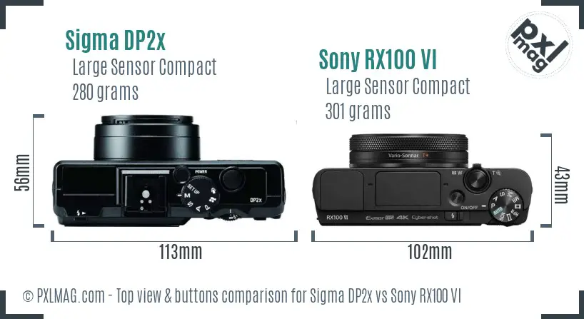 Sigma DP2x vs Sony RX100 VI top view buttons comparison