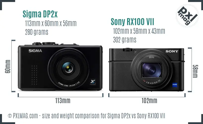 Sigma DP2x vs Sony RX100 VII size comparison