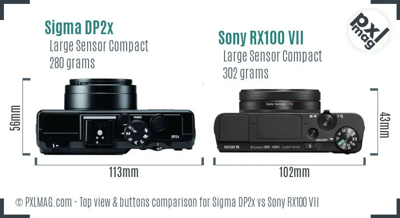 Sigma DP2x vs Sony RX100 VII top view buttons comparison