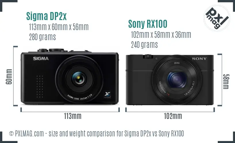 Sigma DP2x vs Sony RX100 size comparison