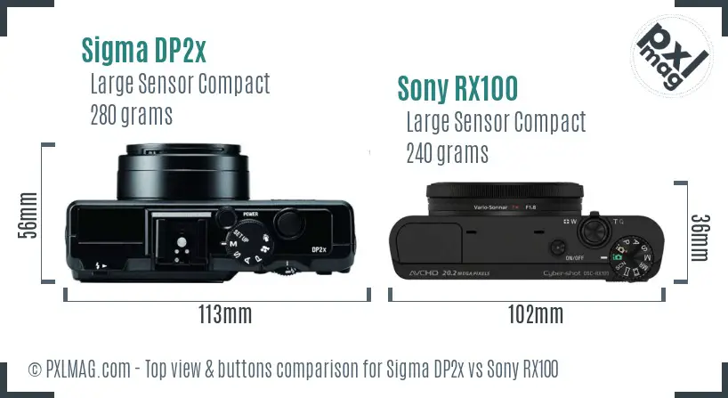 Sigma DP2x vs Sony RX100 top view buttons comparison