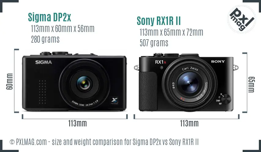Sigma DP2x vs Sony RX1R II size comparison