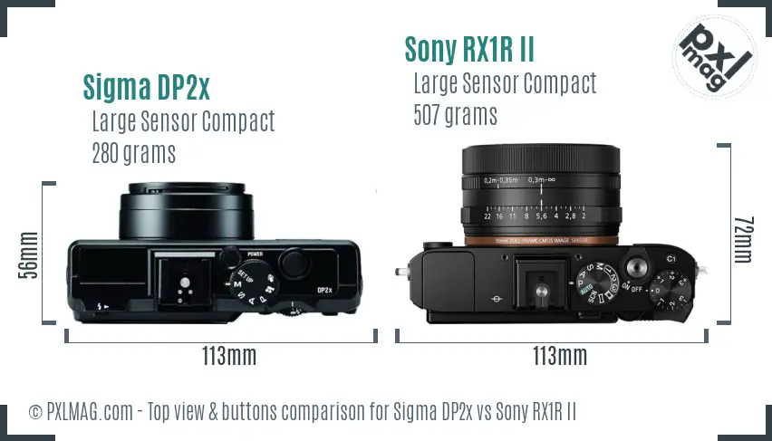 Sigma DP2x vs Sony RX1R II top view buttons comparison