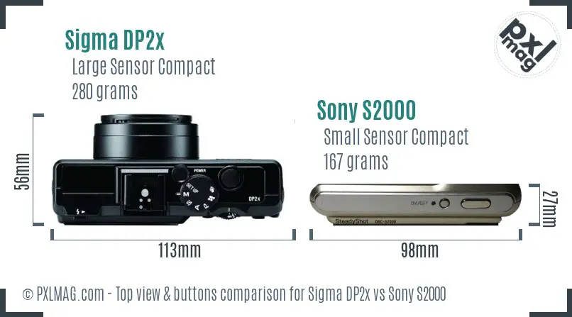 Sigma DP2x vs Sony S2000 top view buttons comparison