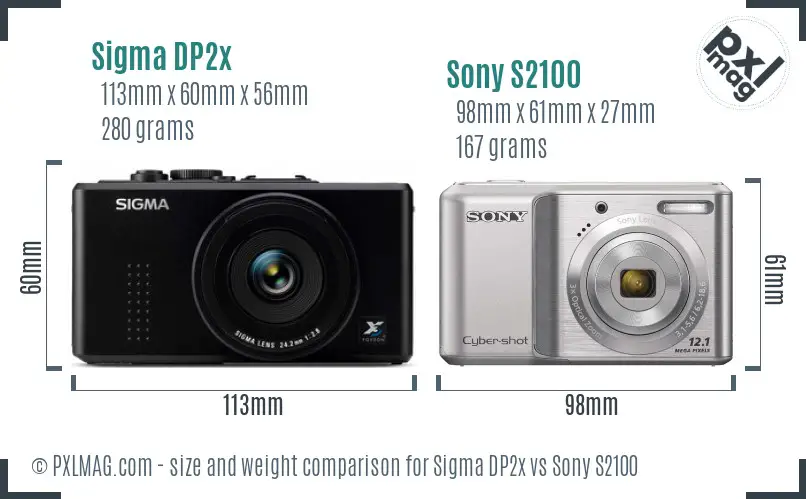 Sigma DP2x vs Sony S2100 size comparison