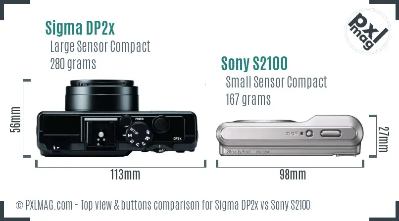 Sigma DP2x vs Sony S2100 top view buttons comparison