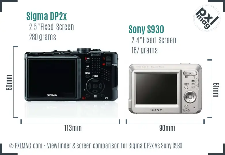 Sigma DP2x vs Sony S930 Screen and Viewfinder comparison