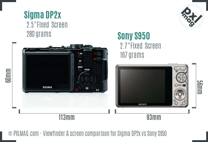 Sigma DP2x vs Sony S950 Screen and Viewfinder comparison