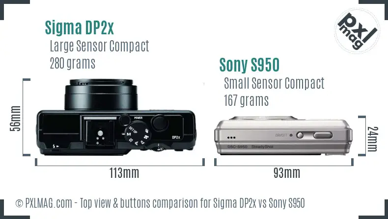 Sigma DP2x vs Sony S950 top view buttons comparison