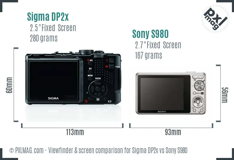 Sigma DP2x vs Sony S980 Screen and Viewfinder comparison